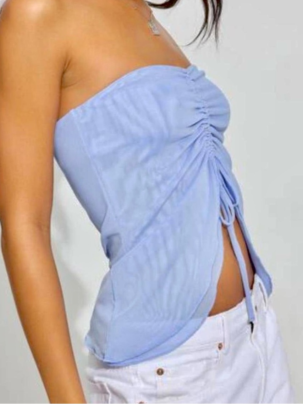 Garage Light Blue Ruched Tie-Front Women’s Tube Top